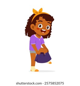 little kid do dressing process wearing skirt