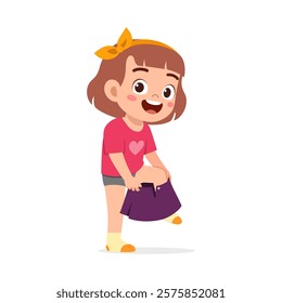 little kid do dressing process wearing skirt