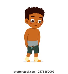 little kid do dressing process wearing pants
