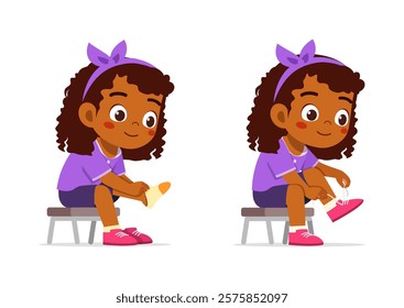 little kid do dressing process wearing shoes