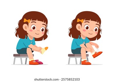 little kid do dressing process wearing shoes