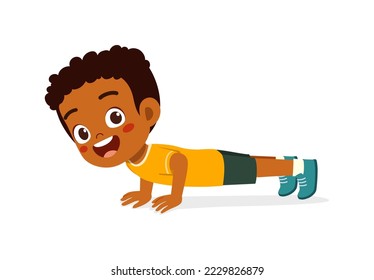 little kid do exercise named push up