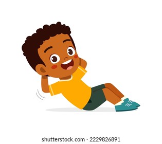 little kid do exercise named sit up