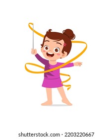 little kid do gymnast dance with ribbon