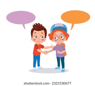 little kid do hand shake with friend acquaintance