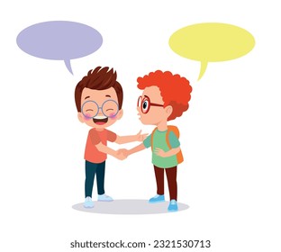 little kid do hand shake with friend acquaintance