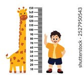 little kid do height measure with ruler, vector and illustration