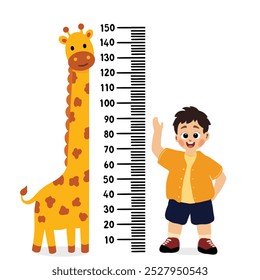 little kid do height measure with ruler, vector and illustration