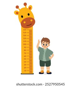 Pequeño niño hace la medida de la estatura con la Regla, el Vector y la ilustración
