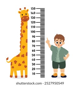 little kid do height measure with ruler, vector and illustration