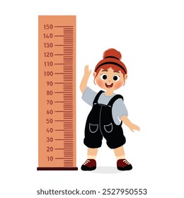 little kid do height measure with ruler, vector and illustration