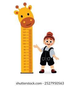 little kid do height measure with ruler, vector and illustration