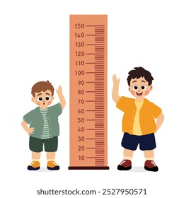 little kid do height measure with ruler, vector and illustration