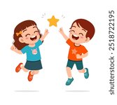 little kid do high five with friend and feel happy