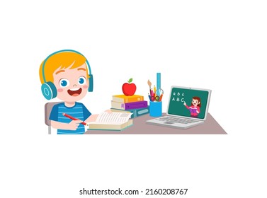 little kid do online education in home