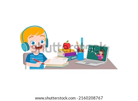 little kid do online education in home
