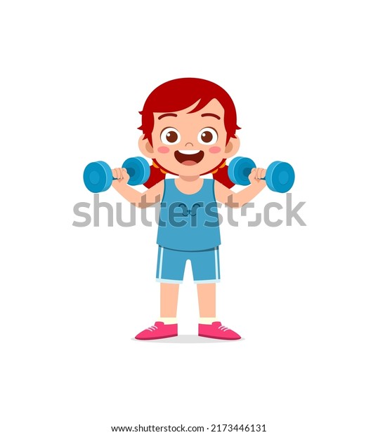 Little Kid Do Workout Lift Dumbbell Stock Vector (Royalty Free ...