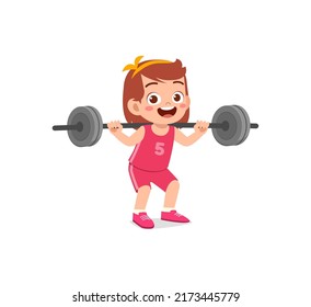 little kid do workout with weight lifting