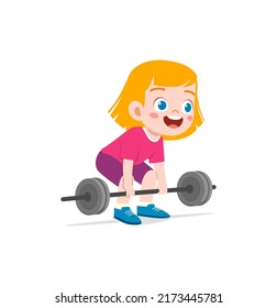 little kid do workout with weight lifting