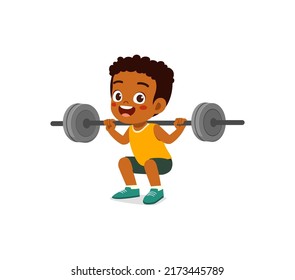 little kid do workout with weight lifting