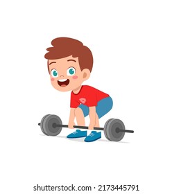 Little Kid Do Workout With Weight Lifting