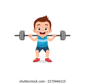Little Kid Do Workout With Weight Lifting