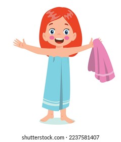 little kid dry body with towel after bath