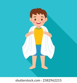 Little Kid Drying Body with Towel After Bath – Cute Flat Vector Illustration