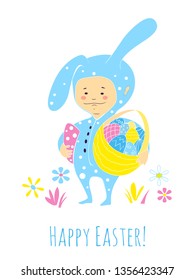 Little kid in Easter Bunny blue costume