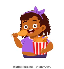little kid eat fried chicken food and feeling happy