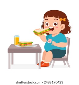 little kid eat sandwich food and feeling happy