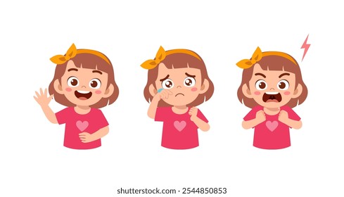 little kid expression set contain happy sad and angry