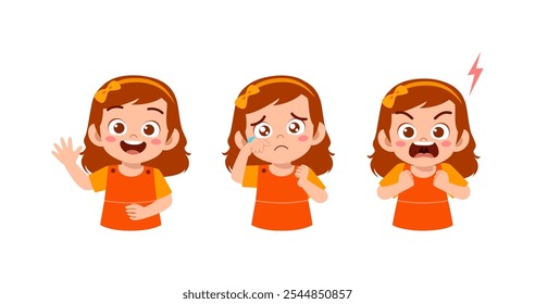 little kid expression set contain happy sad and angry