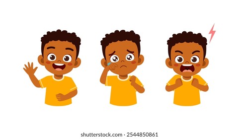 little kid expression set contain happy sad and angry