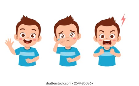 little kid expression set contain happy sad and angry