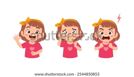 little kid expression set contain happy sad and angry