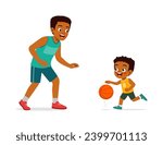 little kid with father play basketball