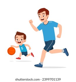 little kid with father play basketball