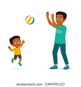 little kid with father play volley ball