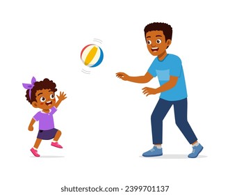 little kid with father play volley ball