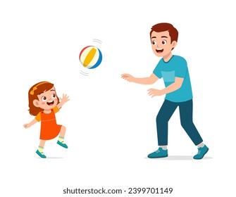 little kid with father play volley ball