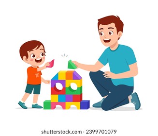 little kid and father playing brick together