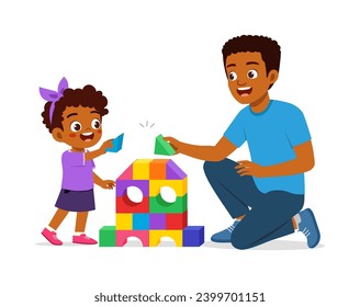 little kid and father playing brick together