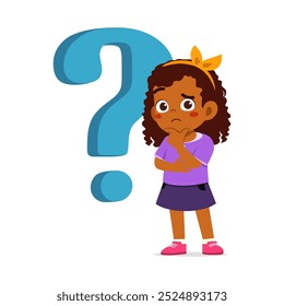 little kid feeling curious and stand beside question mark