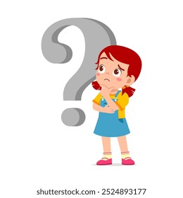 little kid feeling curious and stand beside question mark