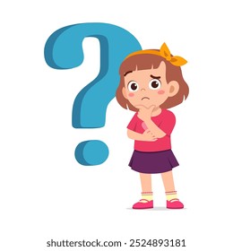 little kid feeling curious and stand beside question mark