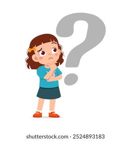 little kid feeling curious and stand beside question mark