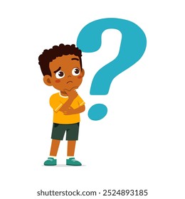 little kid feeling curious and stand beside question mark