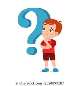 little kid feeling curious and stand beside question mark