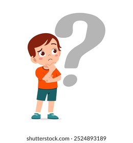 little kid feeling curious and stand beside question mark